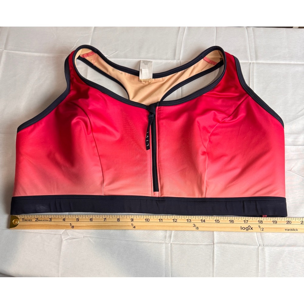 Livi Active Womens Pink Red Ombre Front Zip Sports Bra Racerback Workout Gym L